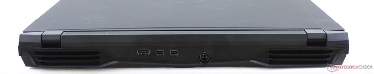 A l'arrière : HDMI 2.0, 2 mini DisplayPort 1.3, entrée secteur.