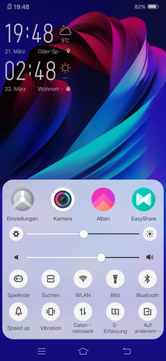 Vivo Nex Dual - Le menu des réglages rapides dans Funtouch 4.5.