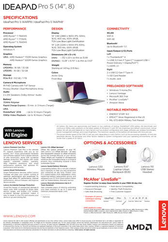 Lenovo IdeaPad Pro 5 14 - Spécifications. (Source : Lenovo)