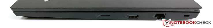 Côté droit : lecteur de carte micro SD, USB 2.0, Ethernet gigabit, verrou de sécurité.