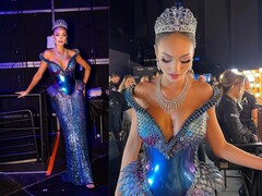 La robe élaborée est faite de pièces imprimées en 3D et de cristaux Swarovski (Image Source : Gert-Johan Coetzee via Facebook )