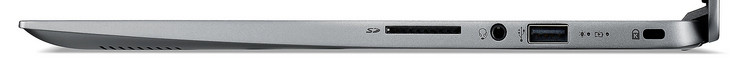 Côté droit : lecteur de carte (SD), combo audio, USB A 2.0, verrou de sécurité
