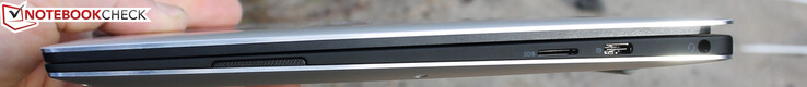 Côté droit : lecteur de carte micro SD, USB C Gen.2, jack stéréo 3,5 mm.