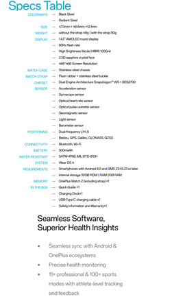 Fiche technique complète (Image source : OnePlus)