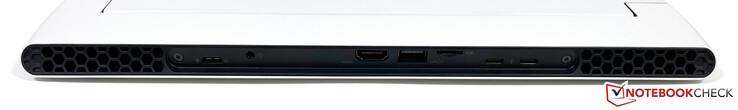 Arrière : USB-C 3.2 Gen.2 (15W Power Delivery, DisplayPort 1.4), prise stéréo 3,5 mm, HDMI 2.1 (HDCP 2.3), USB-A 3.2 Gen.1, microSD (5.2 UHS-II), 2x USB-C avec Thunderbolt 4 (15W Power Delivery, DisplayPort 1.4)