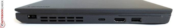 Côté gauche : entrée secteur, USB de type C, HDMI, USB 3.0.