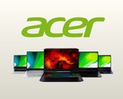 Le logo d'Acer avec une gamme d'ordinateurs portables. 