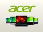Le logo d'Acer avec une gamme d'ordinateurs portables. 