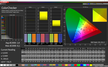 IPhone 11 Pro - CalMAN : ColorChecker (True Tone activé, espace colorimétrique cible : sRVB).