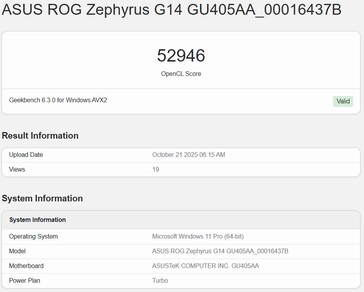 Intel Panther Lake iGPU OpenCL score sur Geekbench (meilleur score). (Source de l'image : Geekbench)