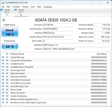 L'ADATA SE920 fonctionne avec PCIe 4.0 x4