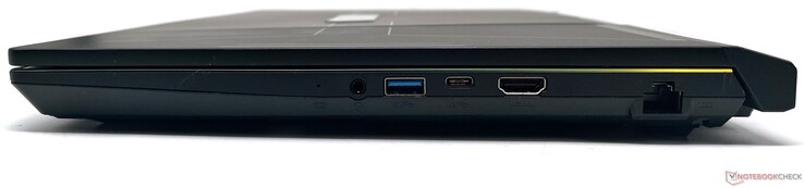 À droite : prise audio combo 3,5 mm, USB 3.2 Gen1 Type-A, USB 3.2 Gen1 Type-C, sortie HDMI, Gigabit Ethernet