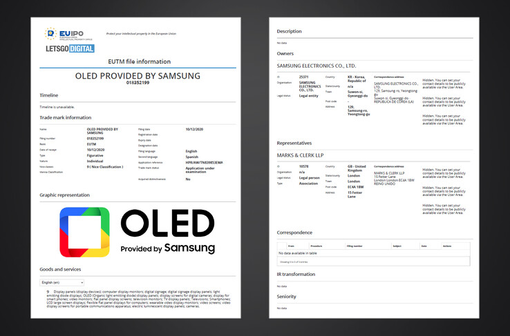 La nouvelle application de marquage de Samsung. (Source : EUIPO via LetsGoDigital)