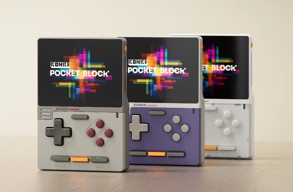 L’Ayaneo Konkr Pocket Block en Original Grey, Cube Purple et Atoms White.