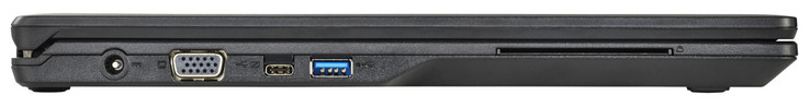Côté gauche : entrée secteur, VGA, 1 USB C 3.1 Gen 1, 1 USB A 3.1 Gen 1, lecteur de carte à puce.