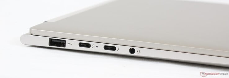 A gauche : USB-A 3.2 Gem. 2, 2x Thunderbolt 4 avec DP et PD, 3,5 mm combo audio
