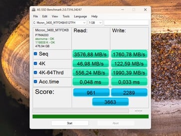 Performances après la mise à jour du pilote avec mon disque SSD principal de 512 Go.