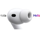 Représentation artistique des AirPods Pro 3 traduisant l'espagnol en anglais. (Source de l'image : Apple)