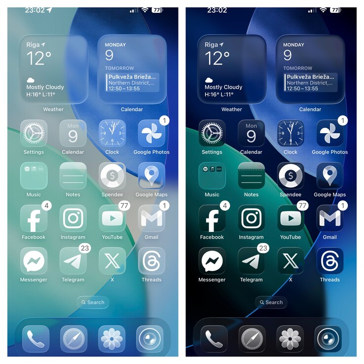 mode clair et mode foncé d'iOS 26. (Source de l'image : Ben Geskin sur X)