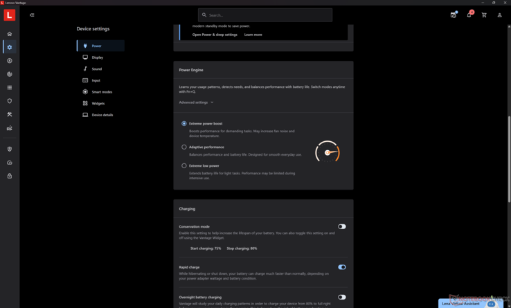 Les trois profils d'alimentation Lenovo sont accessibles via Lenovo Vantage. Ils correspondent également aux trois profils d'alimentation par défaut de Windows