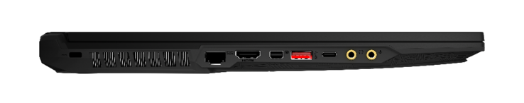 Côté gauche : Gigabit RJ-45, HDMI 2.0, mini DisplayPort 1.2, USB 3.1 Gen. 2, USB C 3.1 Gen. 2, prise casque 3,5 mm, SPDIF 3,5 mm (ESS Sabre HiFi).
