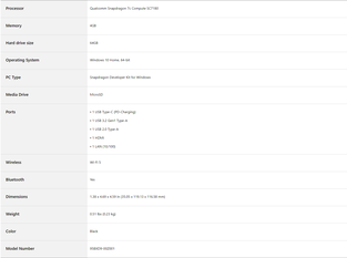 Kit de développement Qualcomm Snapdragon - Spécifications. (Source : Microsoft Store)