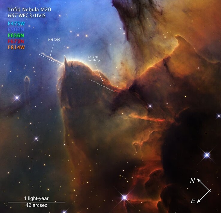 Image de la nébuleuse trifide prise par le télescope spatial Hubble.
