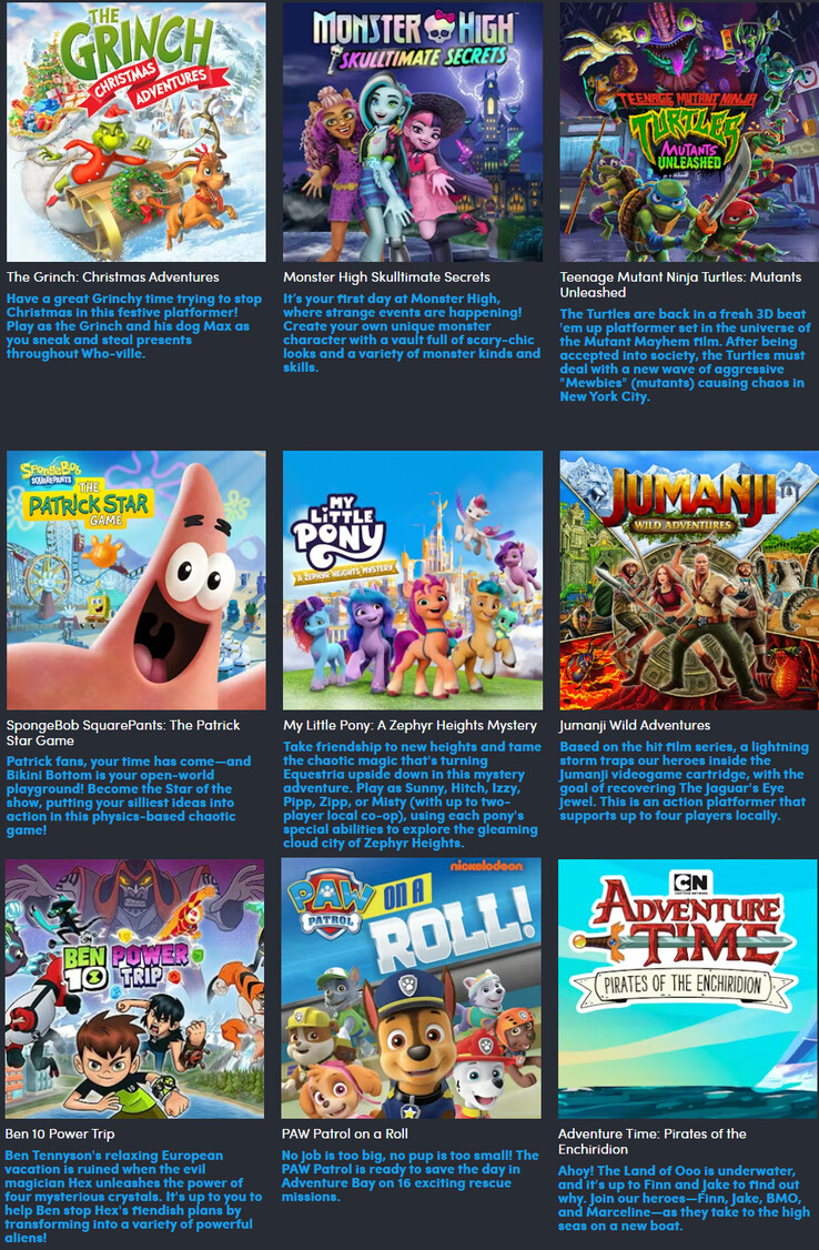 Tous les jeux inclus dans la collection Endless Fun (Image source : Humble Bundle)