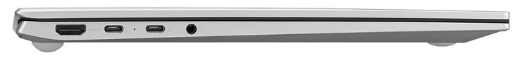 Côté gauche : HDMI, 2x Thunderbolt 4/USB 4 (Type-C ; Power Delivery, DisplayPort), combo audio