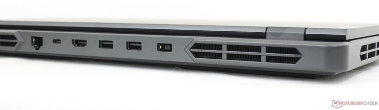 Arrière : RJ-45 à 1 Gbps, USB-C 3.2 Gen. 2 avec PD (140 W) + DisplayPort 1.4, HDMI 2.1, 2x USB-A 3.2 Gen. 1, adaptateur CA