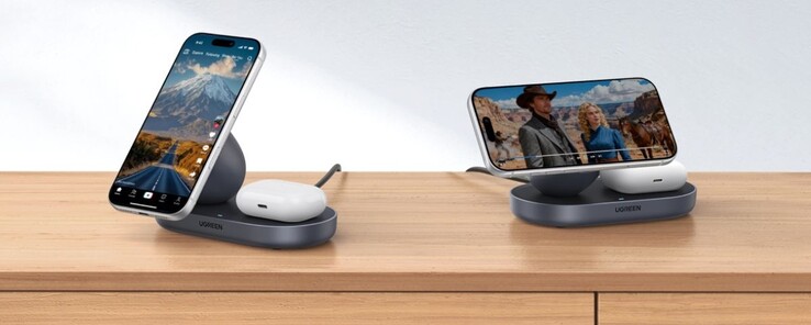 Le chargeur magnétique sans fil Ugreen 15W 2-en-1. (Source de l'image : Ugreen)