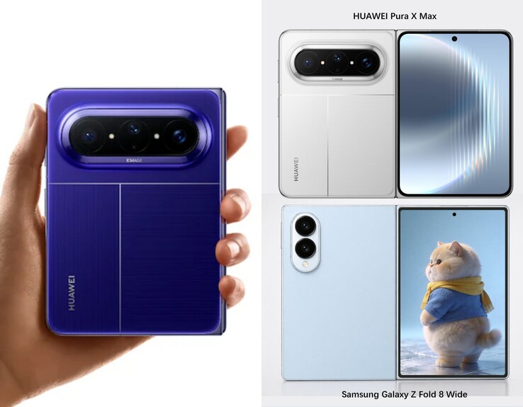 Galaxy Z Fold8 Wide rendu à côté du Huawei Pura X Max.