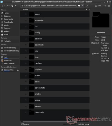 Vous avez même accès aux fichiers de certaines applications, comme RetroArch. 