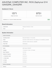 Asus ROG Zephyrus G14 avec Ryzen 9 6900HS et Radeon RX 6800S dans Geekbench. (Source : PugetBench)