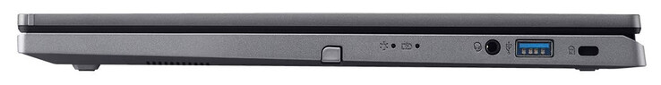 côté droit : stylet actif, combo audio, USB 3.2 Gen 1 (USB-A), espace pour un verrou de câble