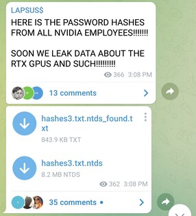 Le piratage de Nvidia. (Image source : @darktracer_int)