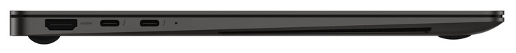 Côté gauche : HDMI, 2x Thunderbolt 4 (USB-C ; Power Delivery, DisplayPort)