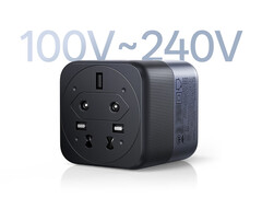 Le chargeur Ugreen X575 est compatible avec une large plage de tensions. Photo : image promotionnelle montrant la face inférieure de l'adaptateur.