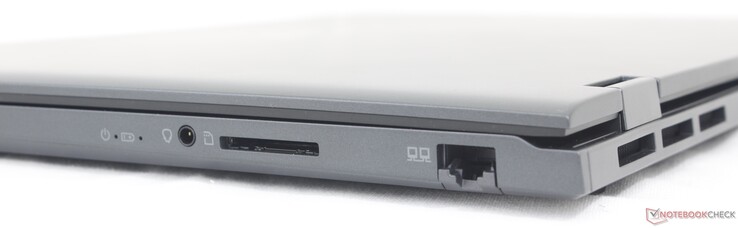 A droite : casque 3,5 mm, lecteur de carte SD, RJ-45 1 Gbps
