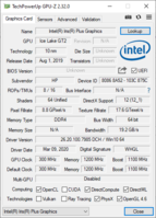 HP Envy 17t - GPU-Z : Intel Iris Plus GPU.