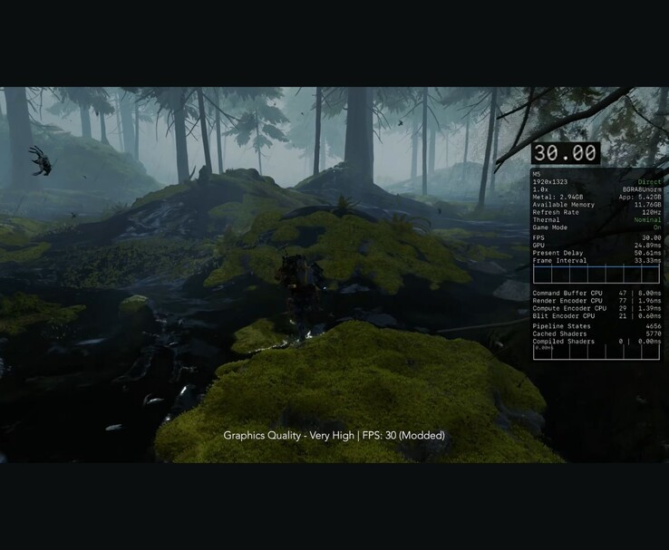 Death Stranding sur l'iPad Pro M5 avec des réglages graphiques très élevés et 30 FPS. (Source de l'image : MrMacRight via YouTube)