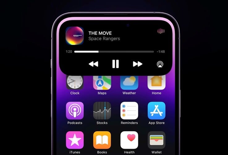 L'île dynamique peut être utilisée sur l'iPhone, notamment pour la diffusion de musique ou pour des activités de longue durée telles que le chronomètre.