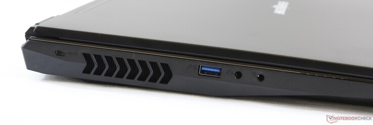 Côté gauche : verrou de sécurité Kensington, USB 3.0, prise écouteurs 3,5 mms, micro 3,5 mm.