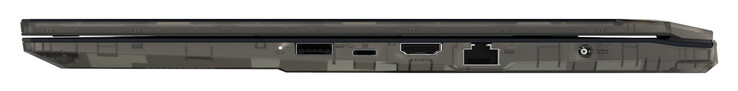 Côté droit : USB 3.2 Gen 1 (USB-A), USB 3.2 Gen 1 (USB-C ; DisplayPort), HDMI 2.1, Gigabit Ethernet, port d'alimentation