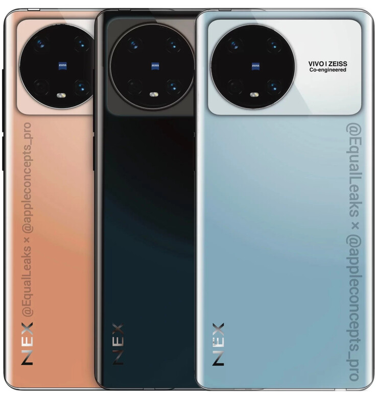 Le potentiel "Vivo NEX 5" est montré de face et de dos dans de nouveaux rendus. (Source : EqualLeaks x AppleConceptsPro)