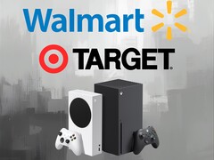 Les logos de Walmart et de Target apparaissent au-dessus des consoles Xbox (Source des images : Walmart, Target, Xbox Wire avec modifications)