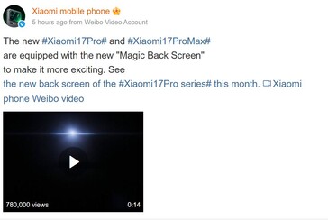 Xiaomi présente officiellement le design du 17 Pro sur Weibo. (Source de l'image : Xiaomi sur Weibo)