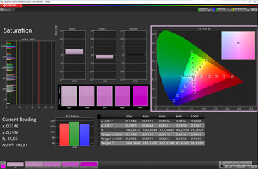 Saturation des couleurs (espace colorimétrique cible : sRGB ; profil : naturel) - affichage externe
