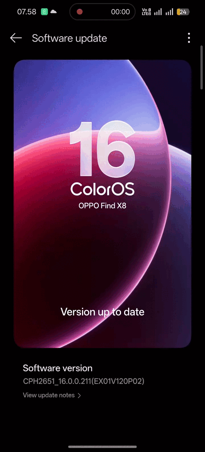 ColorOS 16 OTA sur l'Oppo Find X8 (Source de l'image : Capture d'écran partagée par un membre de la communauté Oppo)
