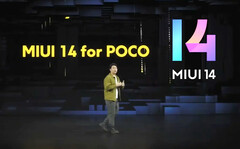 POCO a brièvement évoqué &quot; MIUI 14 for POCO &quot; lors de l&#039;événement de lancement de la série POCO X5 cette semaine. (Image source : POCO via Xiaomiui)